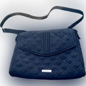 Vera Bradley crossbody bucket bag. Black with yellow, black and white lining.